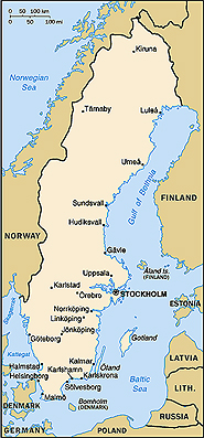 Kaart van Zweden.
