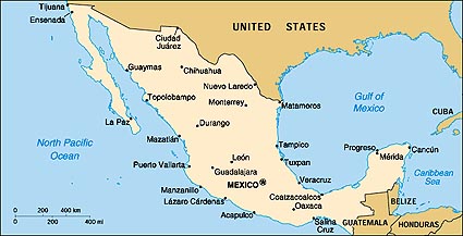 Kaart van Mexico.