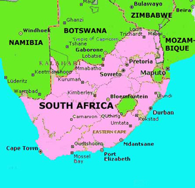 Map of South Africa.