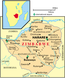 Map of Zimbabwe.