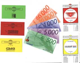 Kaartjes en bankbiljetten van Nieuwegeins Bedrijvensoel.